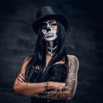 sugar skull hat blue eyes tattoo woman PFP