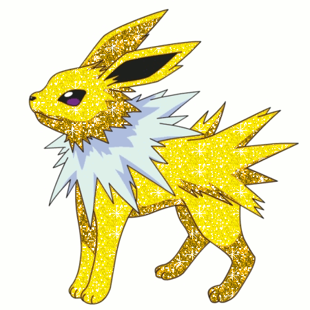 Glittering yellow Jolteon Pokémon with sparkly fur, styled as a vibrant forum avatar for video game enthusiasts.