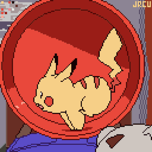 Pixel-art Pikachu curled inside a red tunnel, playful Pokémon in retro video game style as a forum avatar/profile picture.