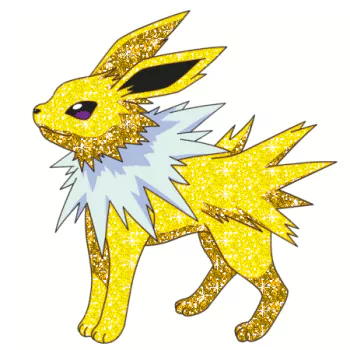 Glittering yellow Jolteon Pokémon with sparkly fur, styled as a vibrant forum avatar for video game enthusiasts.