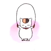 Chibi Natsume Yuujinchou (Natsume's Book of Friends) avatar: small white yokai with an orange forehead mark, holding a looped rope above its head against a soft pink watercolor wash.